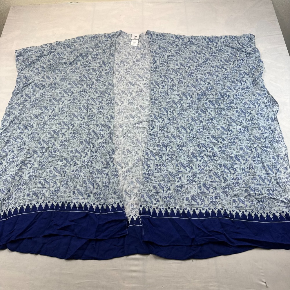 Cabi Kimono Cover Up Womens One Size Blue Tropical Print Oversized Beachwear